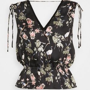 Petite Satin Ruched Cropped Peplum Top XS Petite